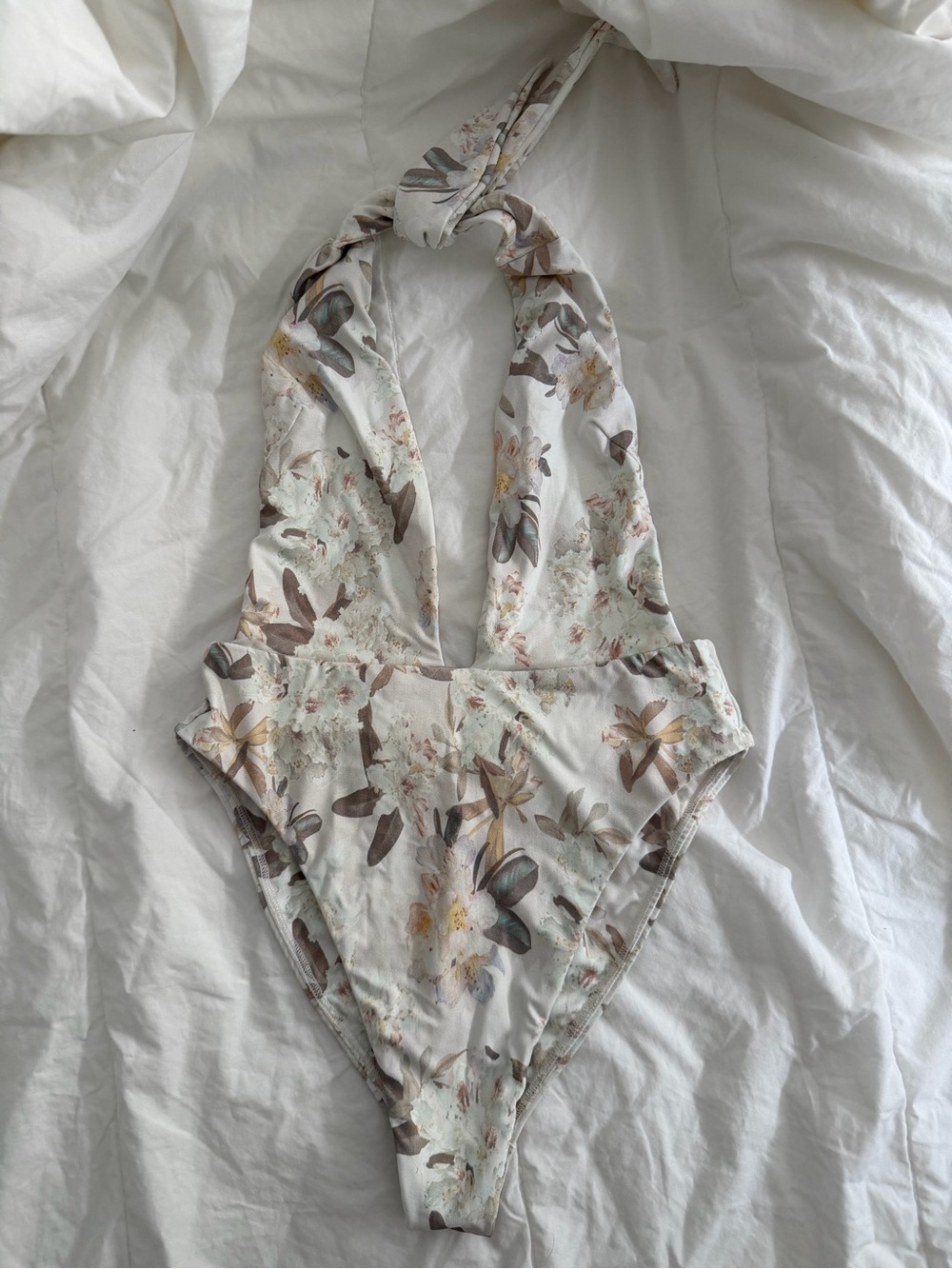 Montce Cream Floral Halter One-Piece
